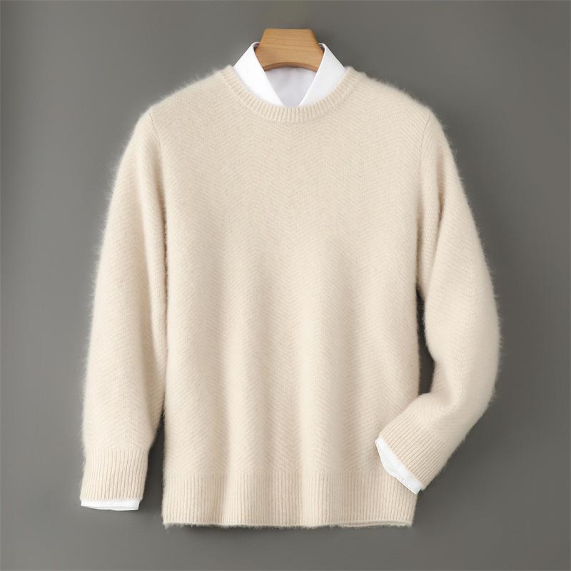 Men s 100% Wool Round Neck Thick Jacquard Sweater for Autumn/Winter M