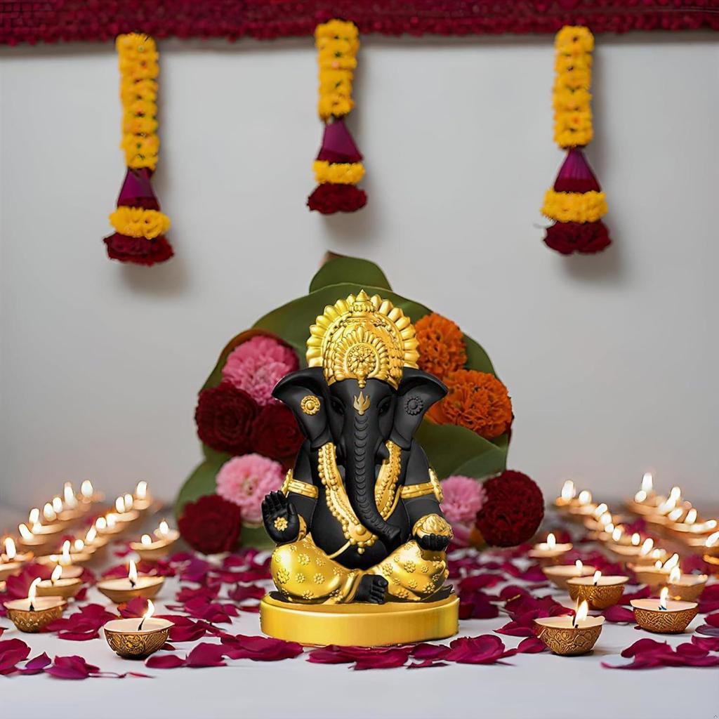 Handcrafted Black Ganesha Idol for Car Dashboard Item: Ganesh Ji, Ganpati Bappa Murti for Home Decor