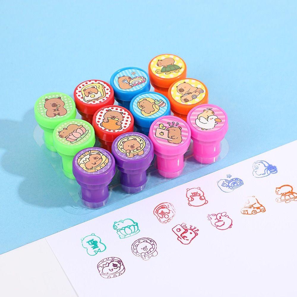 12PCS/Set Plastic Self-ink Seal Capybara Patterns Photo Album Stamp Graffiti Stamped Toys  Students