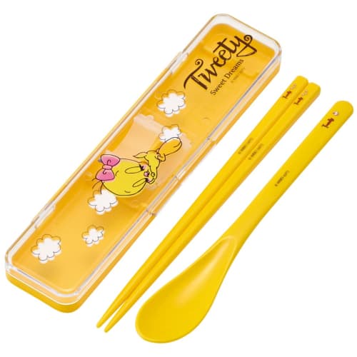 Skater Chopsticks and Spoon Set, Antibacterial, 18cm, TWEETY, Warner Bros., Made In Japan, CCS3SAAG-A