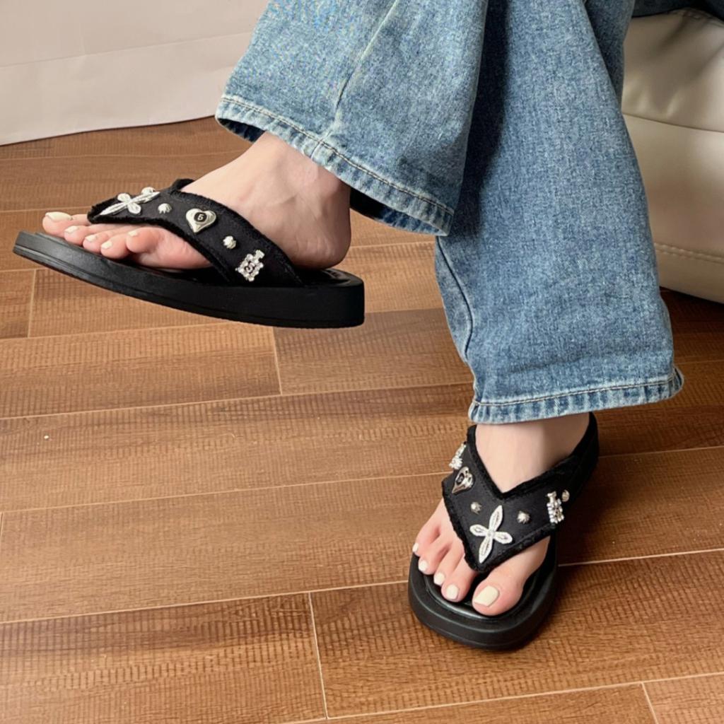 Retro flower platform slippers women's summer new fashion breathable girls flip-flops versatile casual sandals
