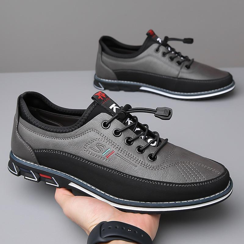Fashion Men Sneaker Retro Leather Casual Shoes Adjustable Elastic Band Slip on Shoes Soft-sole Driving Shoe Men Shoes Big Size53