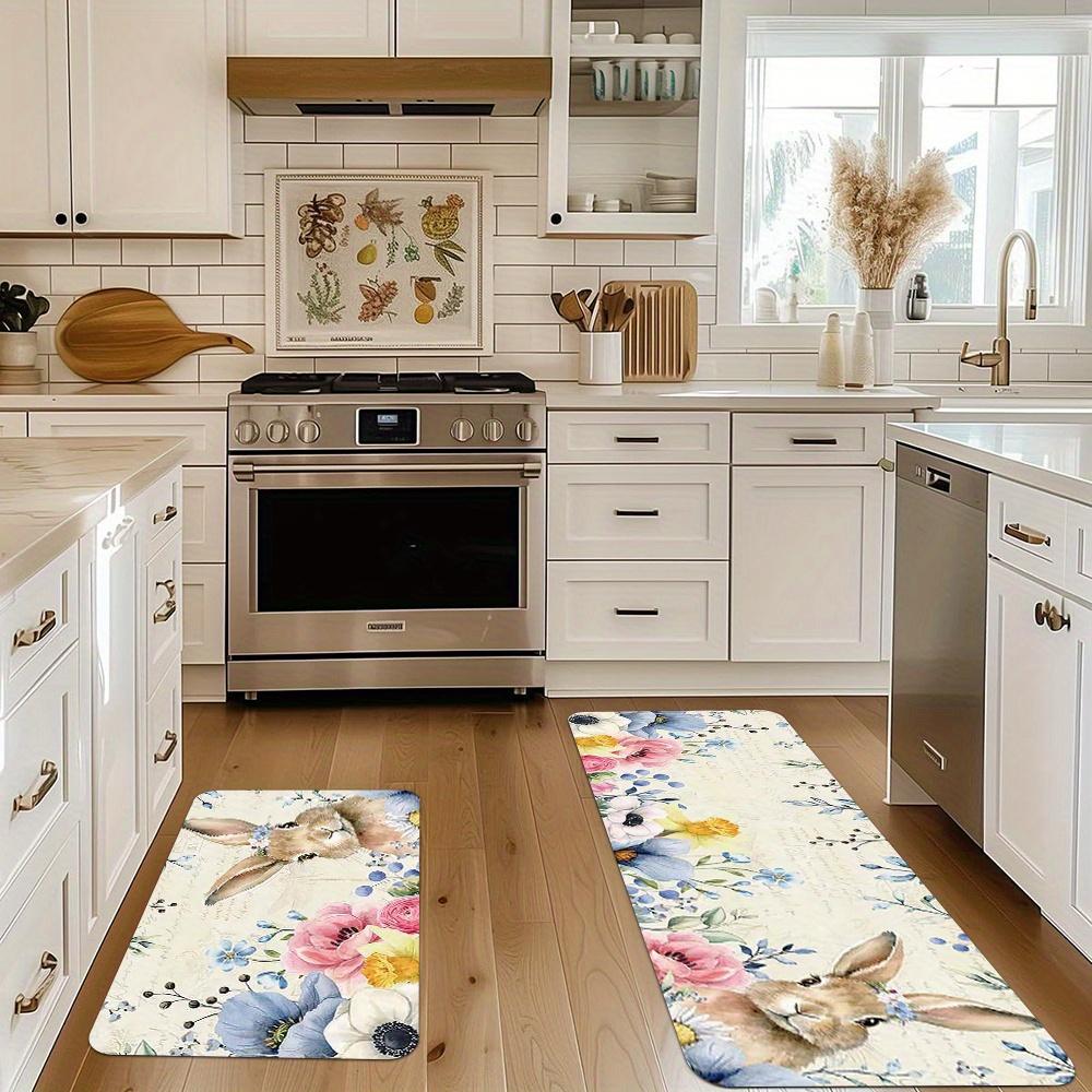 1Pcs Anti Fatigue Kitchen Rugs Spring , Happy Easter Print Waterproof Non-Slip Thick Cushioned Kitchen Mat Heavy Duty Comfort Standing Mat for Kitchen
