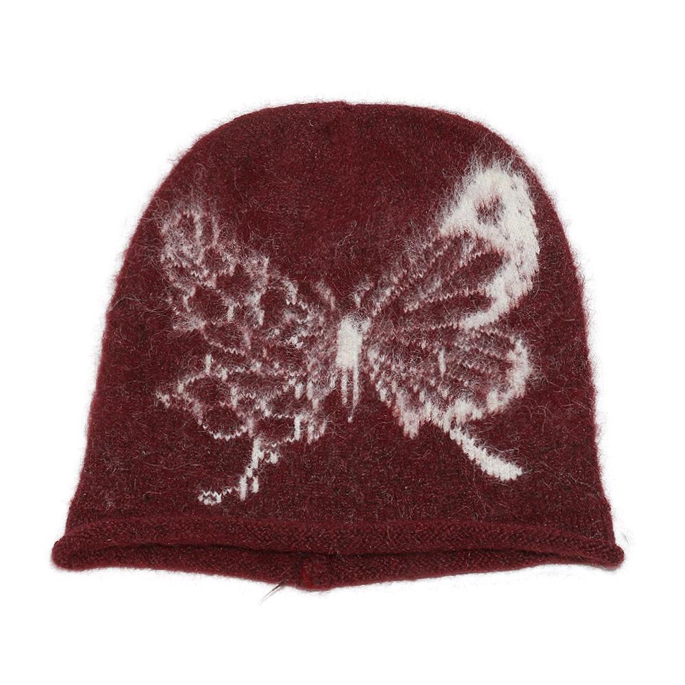 Ins Korean Version Knitted Hat Women's Winter Big Head Circumference Shows a Small Face Cold Hat Loose Bag Head Hat Butterfly Pile Hat Women