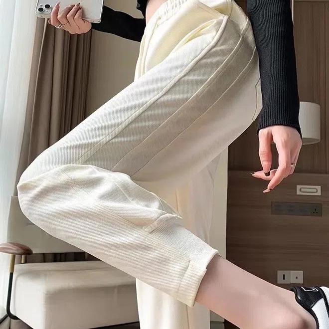 Damen Khaki Harem Jogger - Frühling/Herbst 2025, Lockere Passform, Gerades Bein, Bündchen-Sweathose