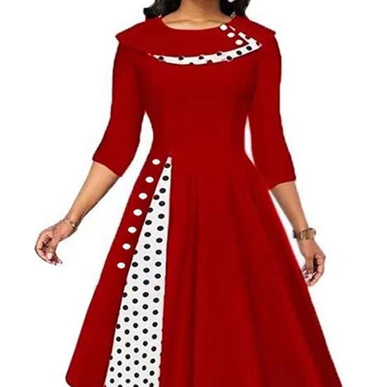 Knoflíček s výstřihem do O Elegantní krása Dámské šaty Rukávy Pas Přiléhavé šaty Jarní řasený velký lem Dámská dekorace Dlouhý podzim Elegantní tečka