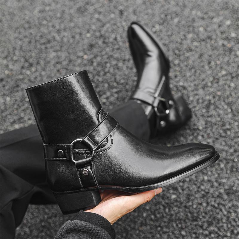 men fashion punk hip hop high chelsea boots designer pointed toe shoes cowboy original leather boot cool trendy motorcycle botas
