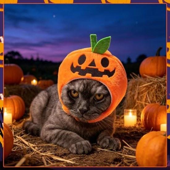 BEAUTY PLAYER Halloween Pet Costume Pumpkin Hat Transformation Photo Prop Party Cats Puppies
