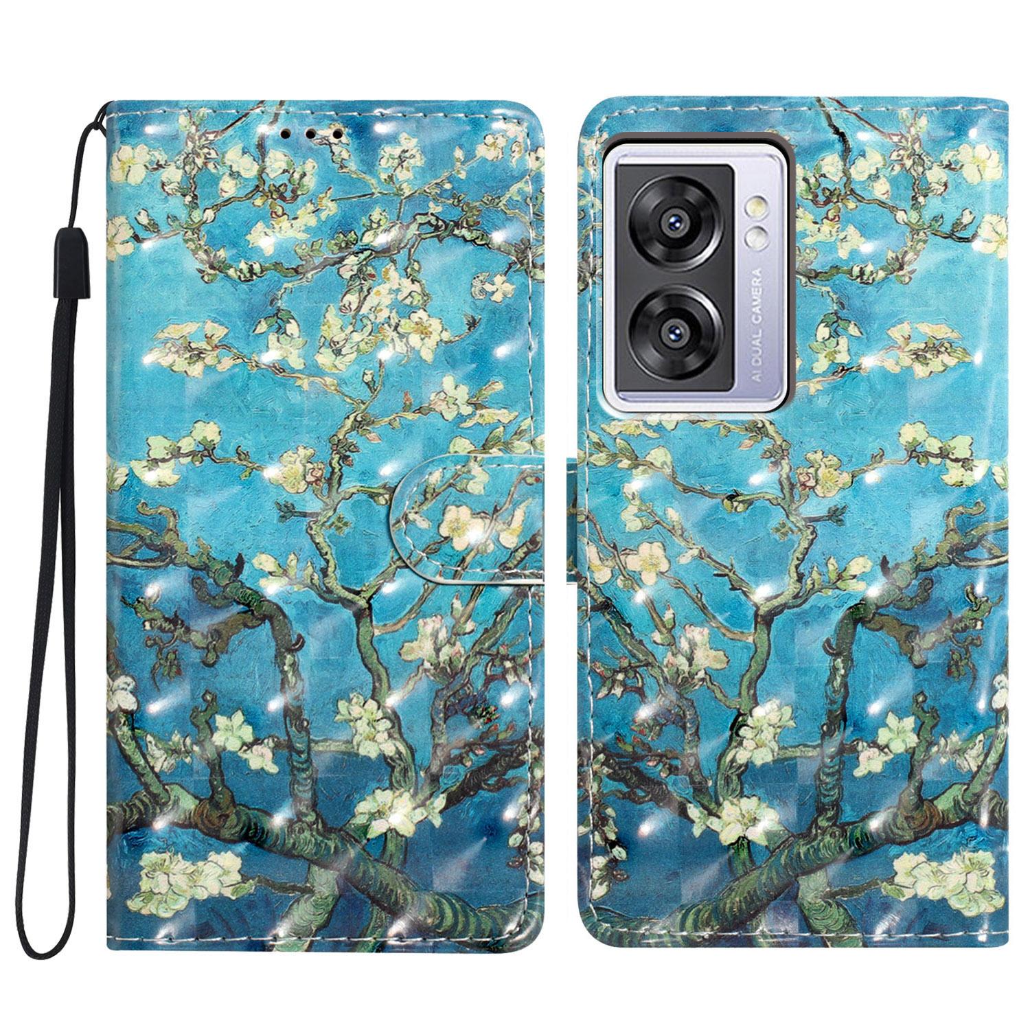 

For Oppo A57 4G/A57 (2022) 5G/A77 5G Case 3D Pattern Printing Phone Leather Cover Apricot Blossom