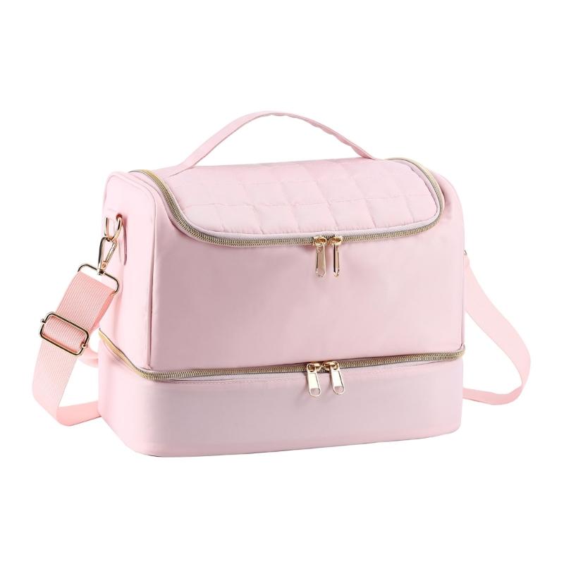 

Portable Nail Varnish Organizers Bag Double Handles Adjustable Strap Waterproof Polyester Makeup Storage Case 30x22x25cm розовый