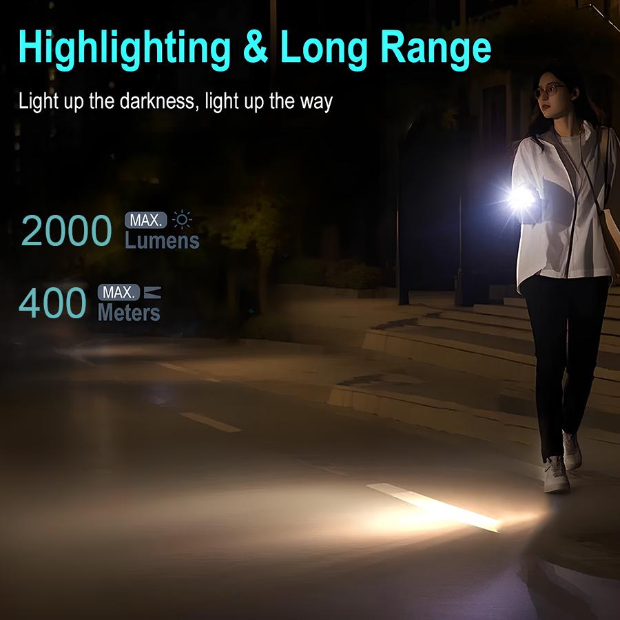 Super Bright LED Flashlight USB Rechargeable Torch 9 Lighting Modes Powerful Lamp for Camping Fishing Outdoor Working Lantern