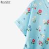 ZANZEA Women Summer V-Neck Casual Short Sleeve Irregular Floral Print Blouse