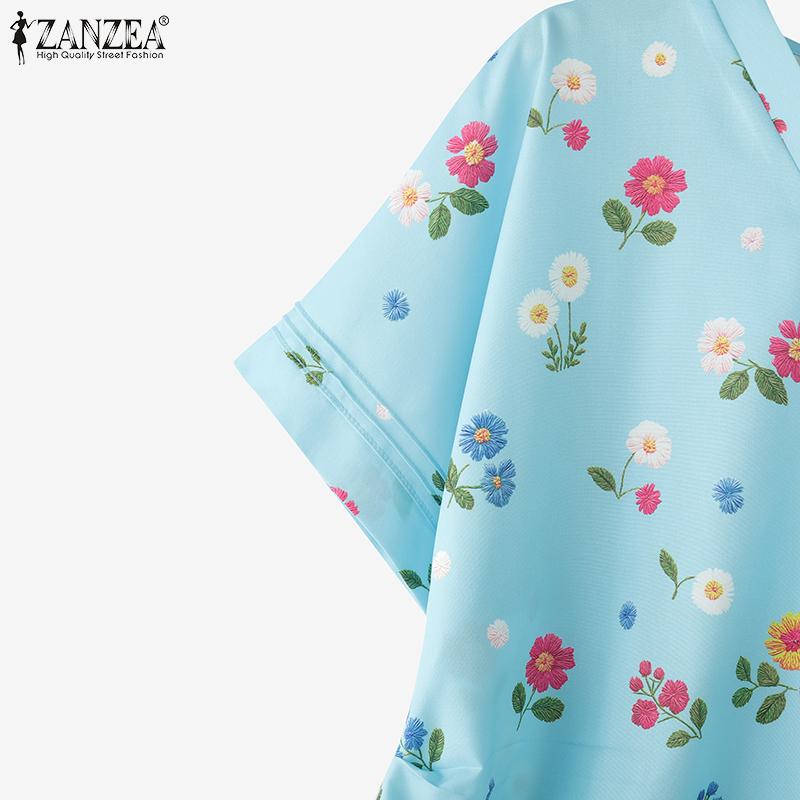 ZANZEA Women Summer V-Neck Casual Short Sleeve Irregular Floral Print Blouse