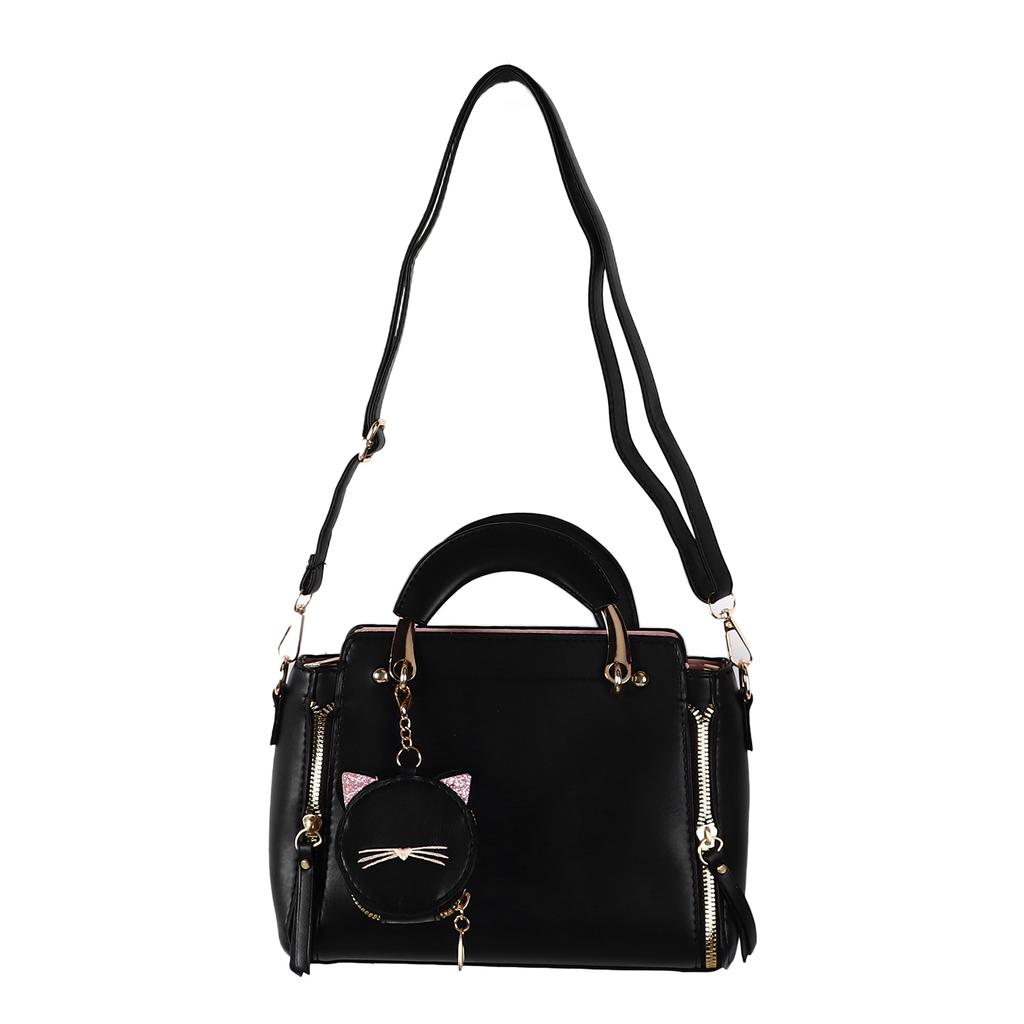 Damen Handtasche mit Schultergurt Münzbörse PU Leder Reißverschluss Mehrzweck Handtasche Stilvolle Umhängetasche Schwarz Kostenlos