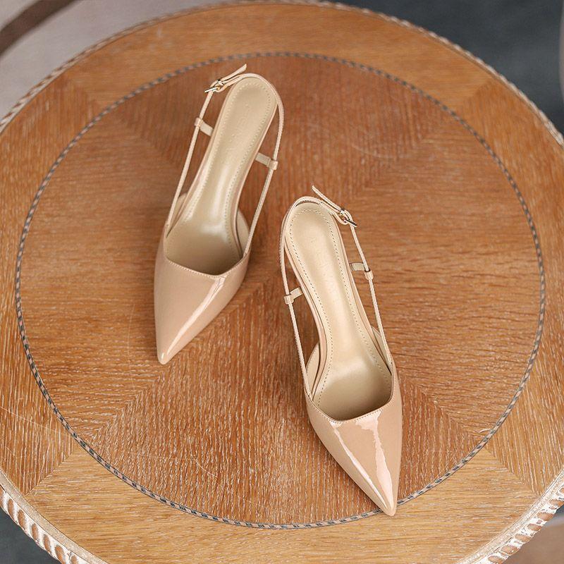 Women's shoes spring and summer 2025 new pointed fashion temperament high heels stiletto nude patent leather one-word sandals