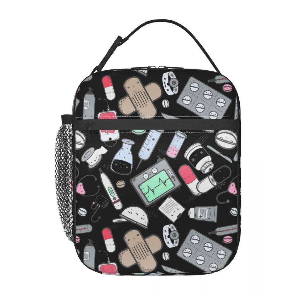 Bolsa de Almuerzo Aislada con Patrón de Equipo Médico para Niños, Nevera Escolar, Fiambrera Térmica, Bolso Tote, Contenedor de Fiambreras Portátil