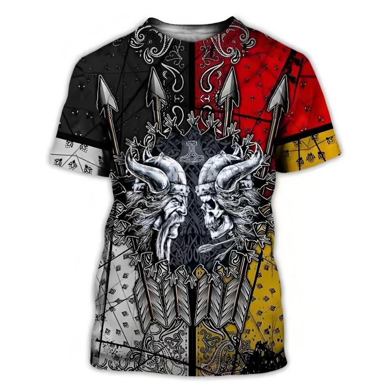 Trendy Men's Clothing Graphic T-shirts 3D Digital Printing Viking Element Pattern Short Sleeved Loose Round Neck Top for Men