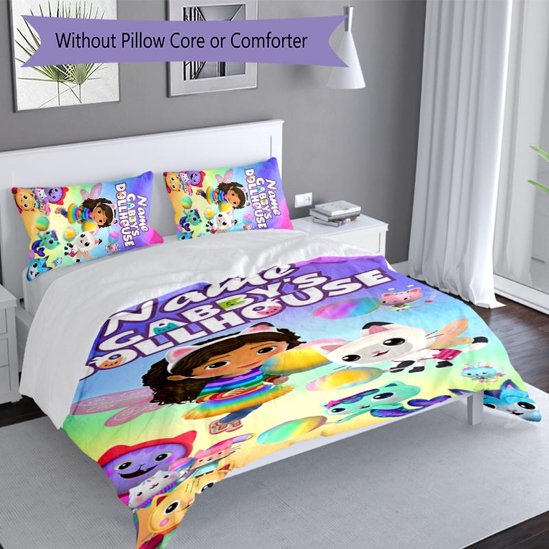 3pcs Custom Name Gabby's Dollhouse Set,Includes 1 Duvet Cover and 2 Pillowcases,All-season Bedroom Decor