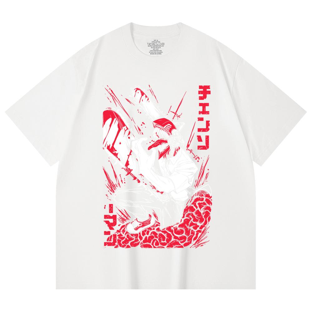230 Gsm 100% Cotton Chainsaw Man V28 Denji Print Unisex Heavy Cotton T Shirt