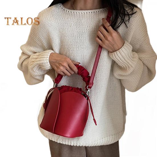 Women's Petal Bucket Bag Vintage Faux Leather Drawstring Handbag with Adjustable Strap Tote Shoulder Purse Crossbody Bag for Shopping Work