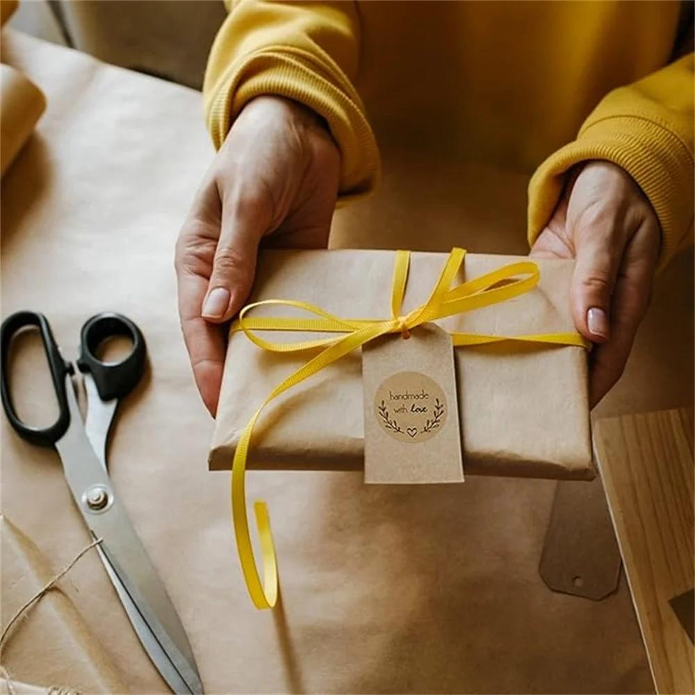 500pcs Handmade with Love Stickers Vintage Kraft Paper Sticker Stationery Label Baking Kraft Paper Stickers Scrapbook Gift Label