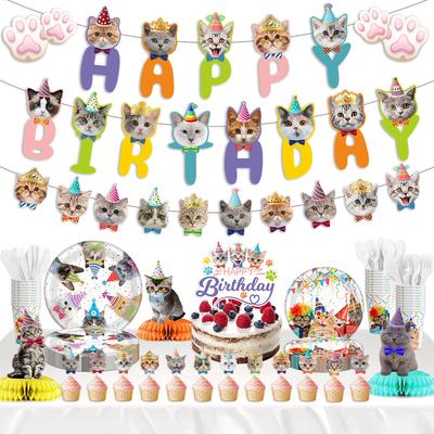 Pet Birthday Theme Party Decoration Cat Pet Cat Birthday Flag Latte Flower Paper Cup Plate