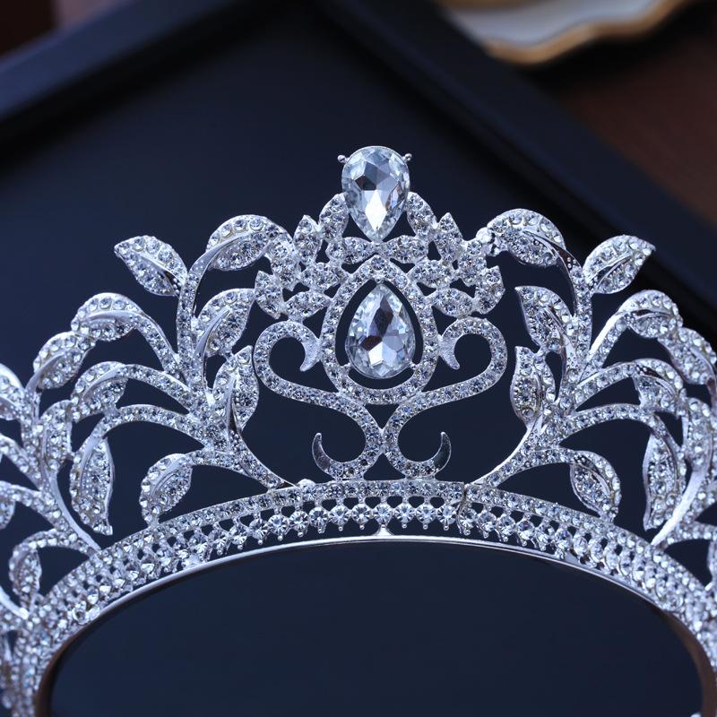 Baroque Luxury Big Crystal Leaf Bridal Tiaras Crowns Diadem Pageant Prom Rhinestone Veil Tiara Headband Wedding Hair Accessories