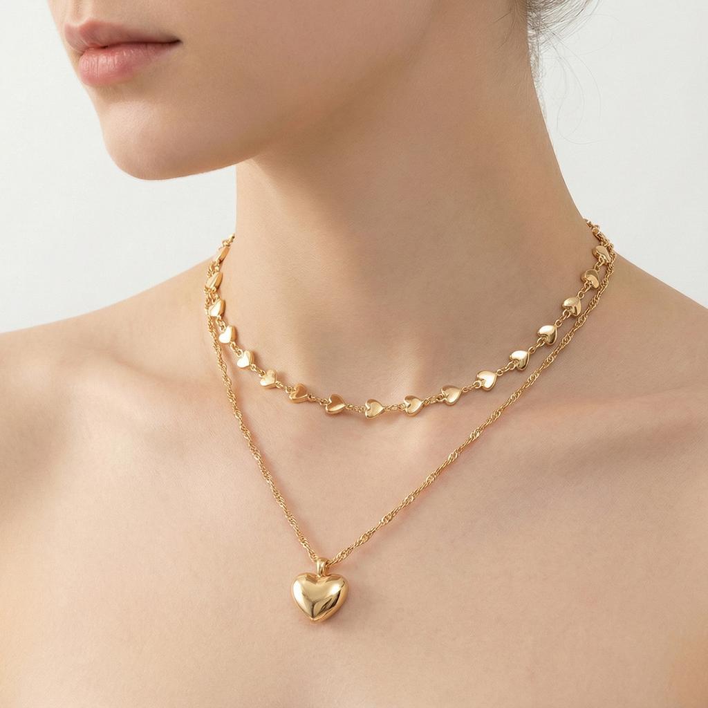 New accessories, Korean version of tide love pendant necklace, simple and fashionable double-layer love chain collarbone neck chain