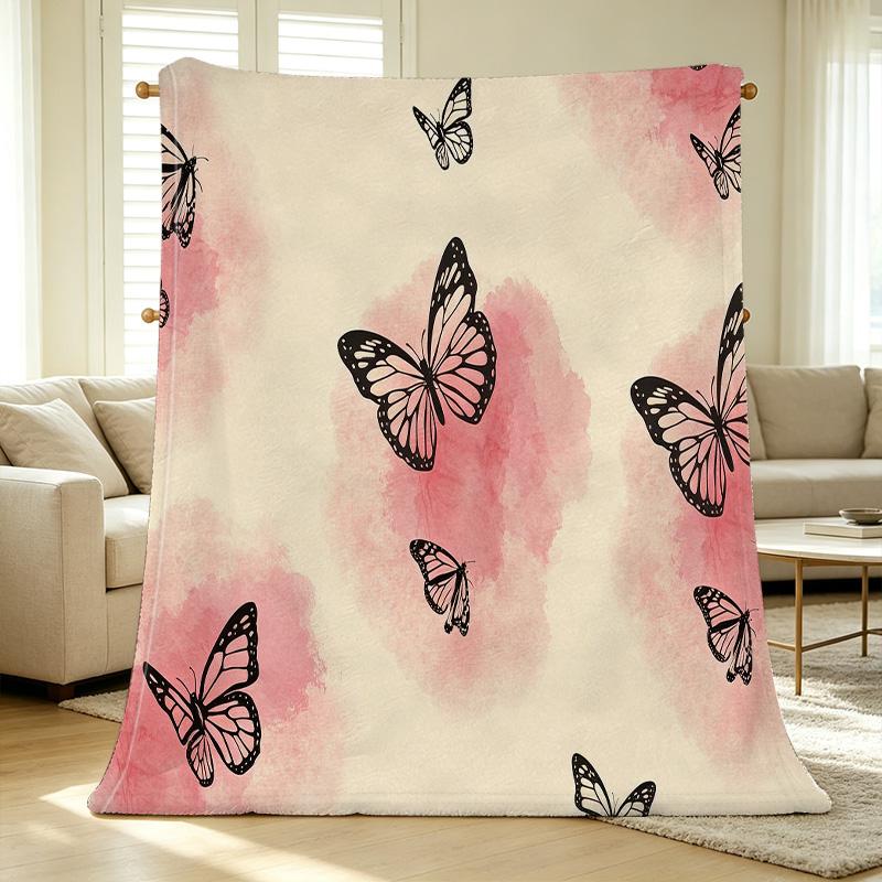 Butterfly Collection Hemmed Fleece Throw Blanket Soft Cozy Warm for Sofa Bedroom, Ideal Christmas Halloween Home Decor & Relaxing Use