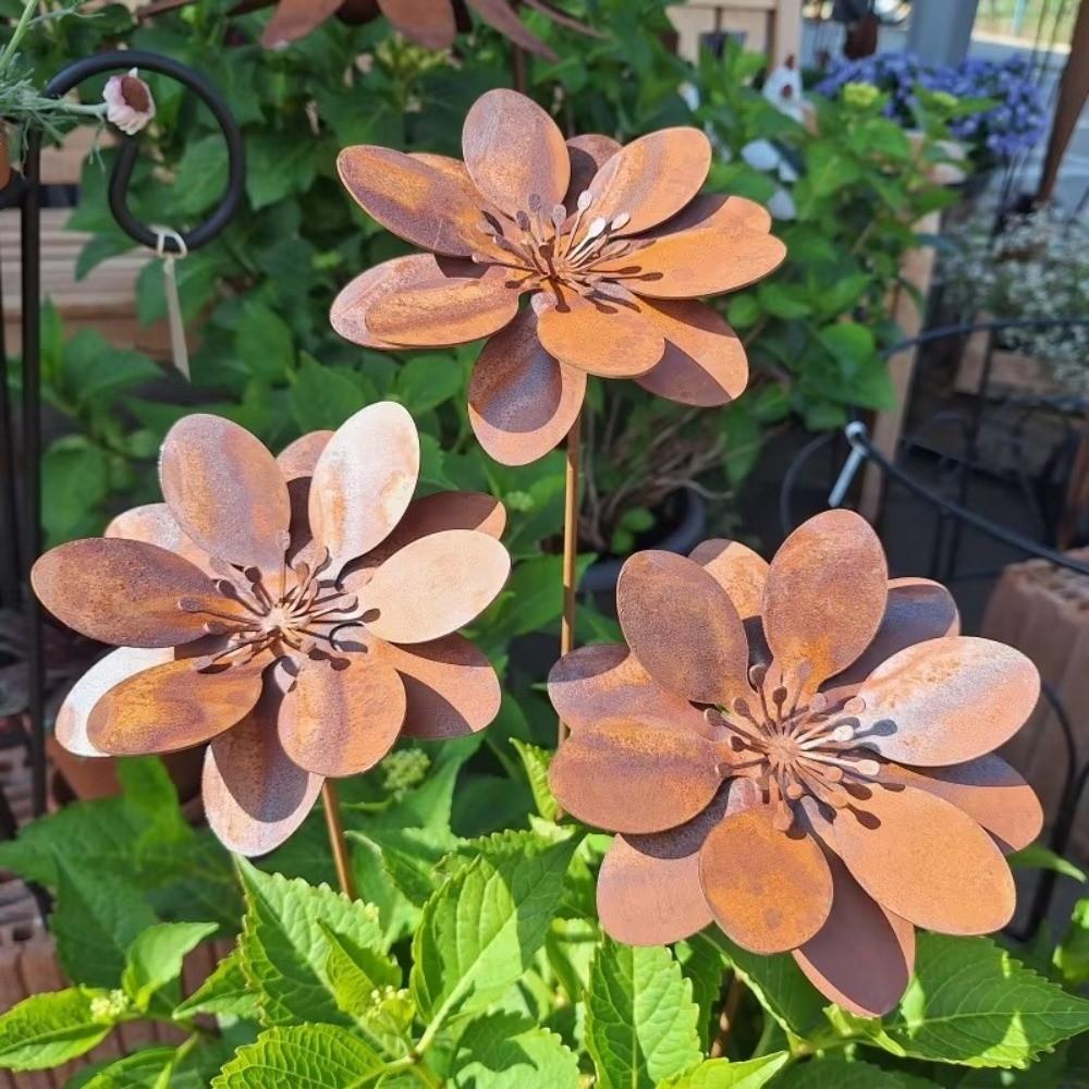 1/3 PCS Weather Resistant Floral Stake Metal Three-Dimensional Flower Ornament Garden Decoration