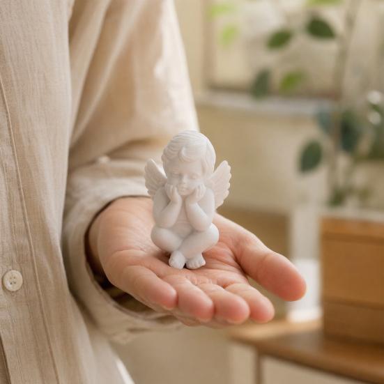Little Angel Statue, Small Cherub Angle Sculpture, 3D Printed Holding Face Angel Figurine for Shelf, Home, Office Desk, Car Decor, Sympathy Gift for