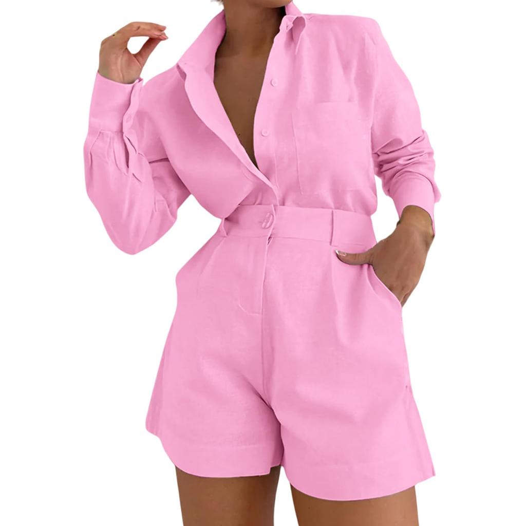 Women's Loose And Fashionable  Casual Long  Sleeved Shorts Two-piece Set
