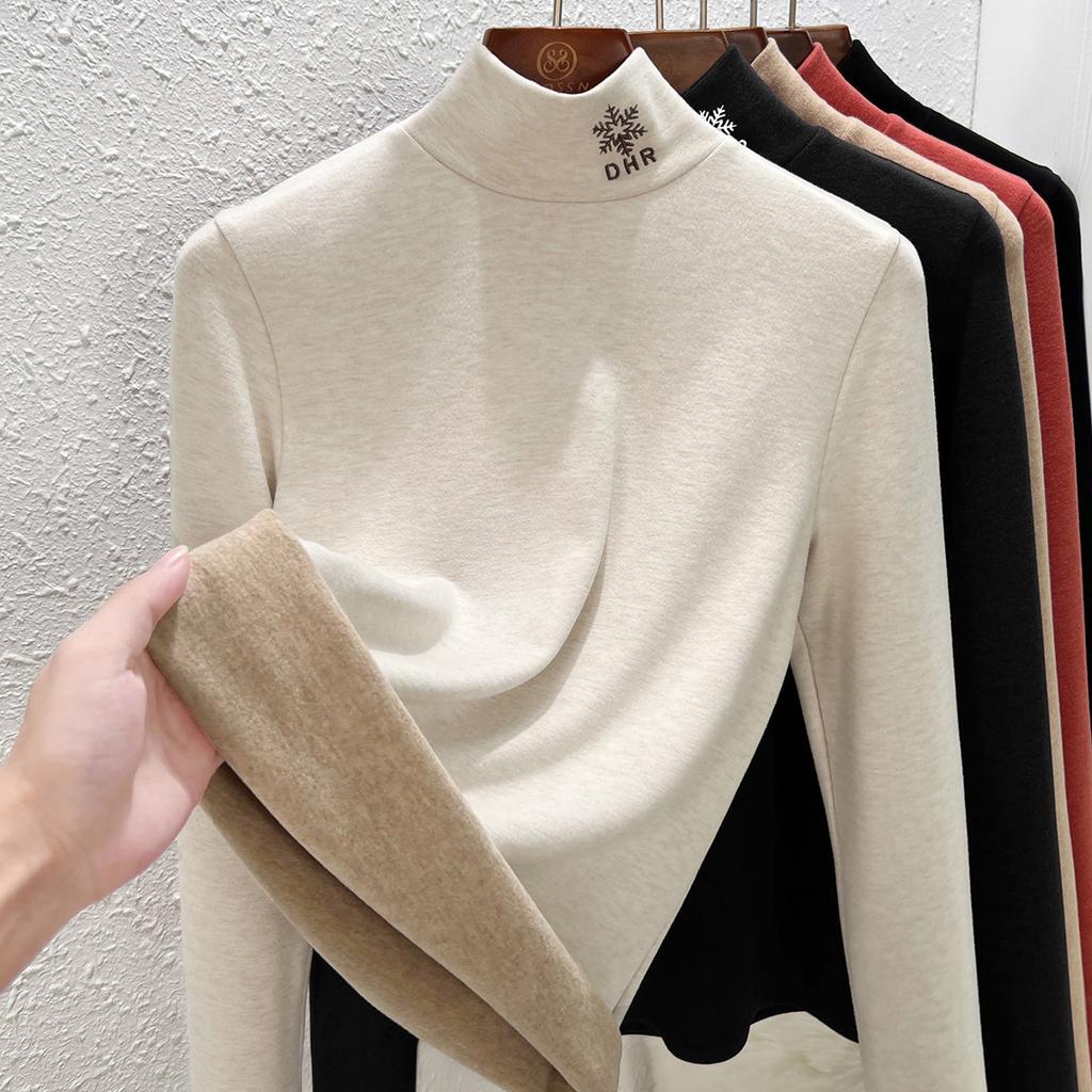 Wool Silk Bottoming Shirt Women's Autumn and Winter New Women's Clothing with Heating and Warmth Turtleneck Top, Piled and Thickened