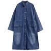 Spring  and Autumn Women Mid To Long Knee Length Denim Trench Coat Cotton Casual Vintage Long Jacket Loose Plus Size Oversized Pockets