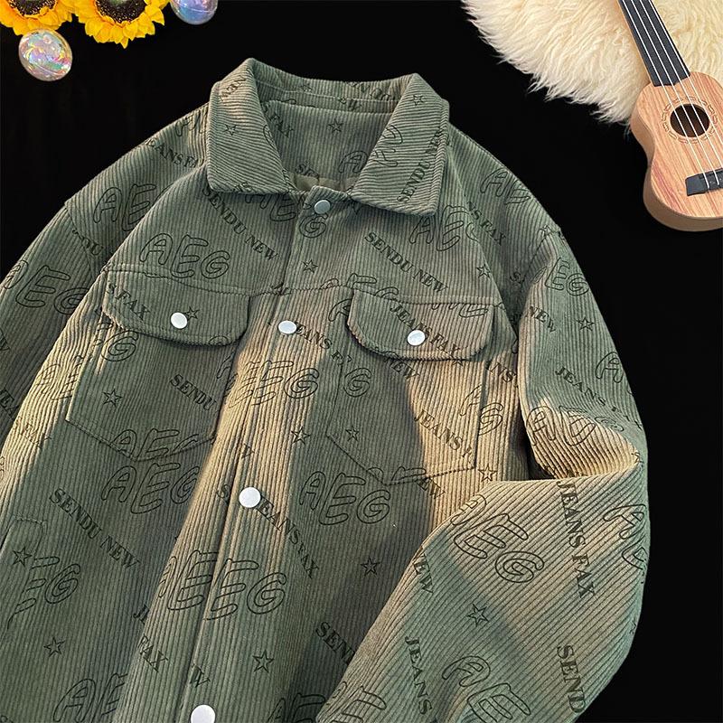 

Куртка Куртка Мужская Весна и Осень Новая С Полным Принтом Лацкан Осенняя Вельветовая Рабочая Рубашка Одежда 5XL