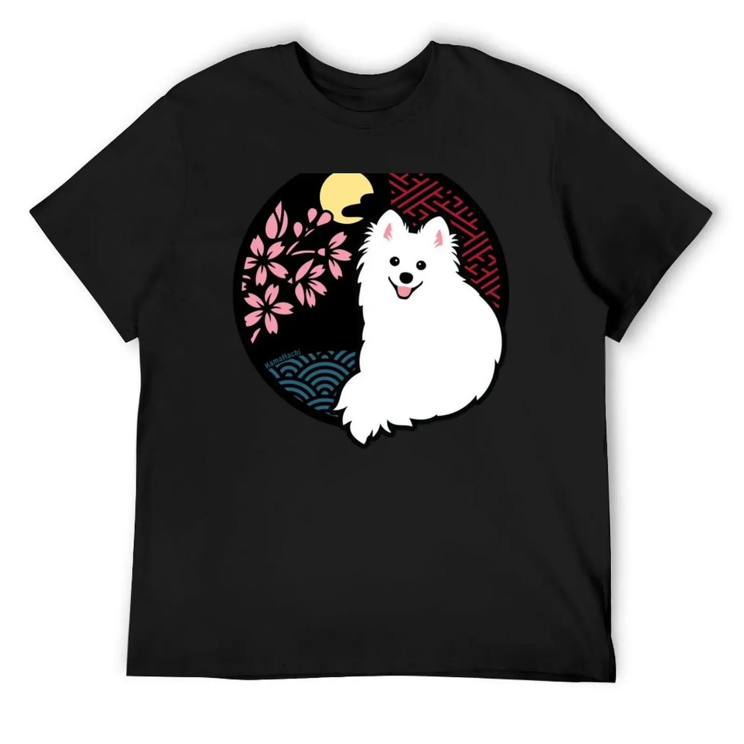 

Happy Spitz Dog & Sakura - Japanese Kirie Paper Cutting Art Style (Black) T-Shirt hippie clothes Men s t shirts XXXXXL чорний
