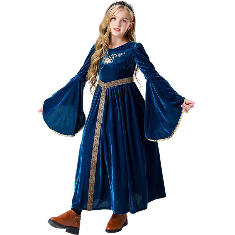 Kids Medieval Renaissance Princess Dress Halloween Costume Cosplay Stage Performance Gown