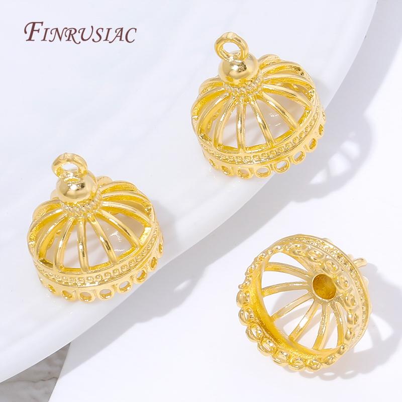 18K Gold Plated Earring Caps,Vintage Filigree Dome Bead Caps,Hollow Crown Earring Findings For DIY Jewelry Making Supplies