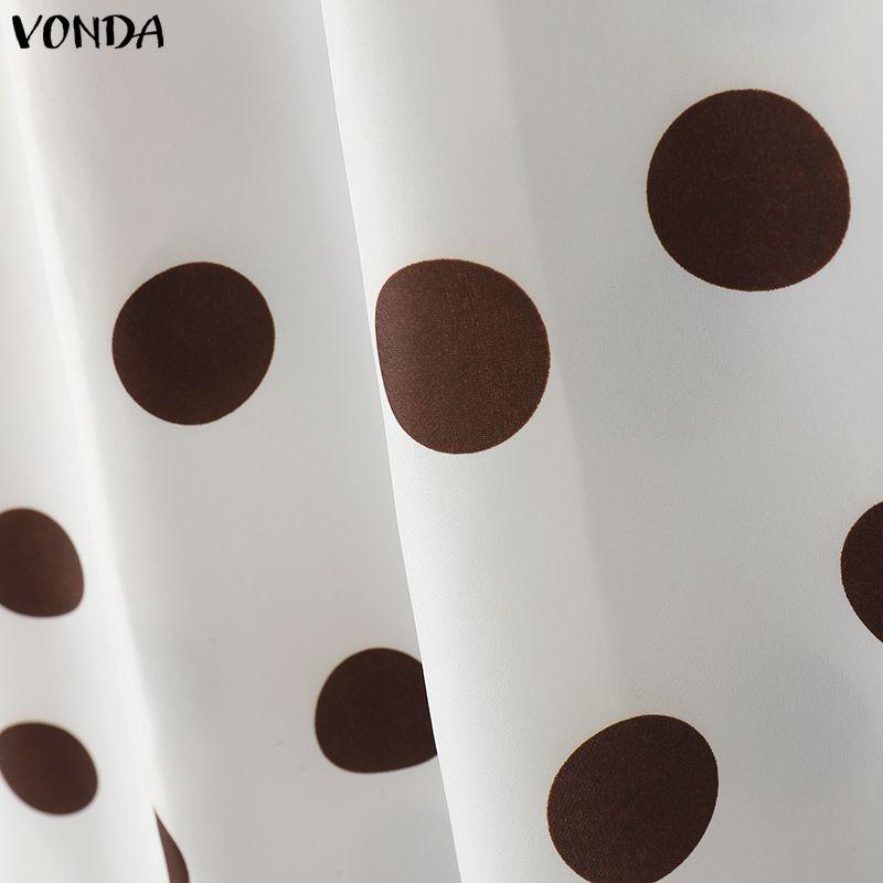 VONDA Women Zip-up Waist Casual Polka Dots Print Swing Pleated Skirts