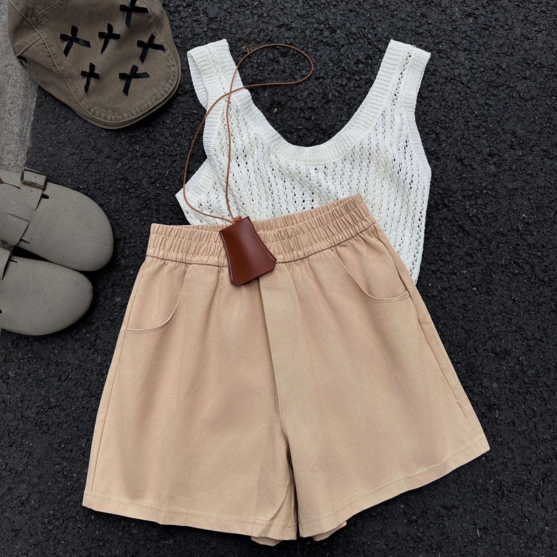 

Желтые хлопковые шорты для женщин Летом Новые Повседневные шорты с высокой посадкой и широкими штанинами Миди для рабочей одежды Спортивные брюки три четверти L