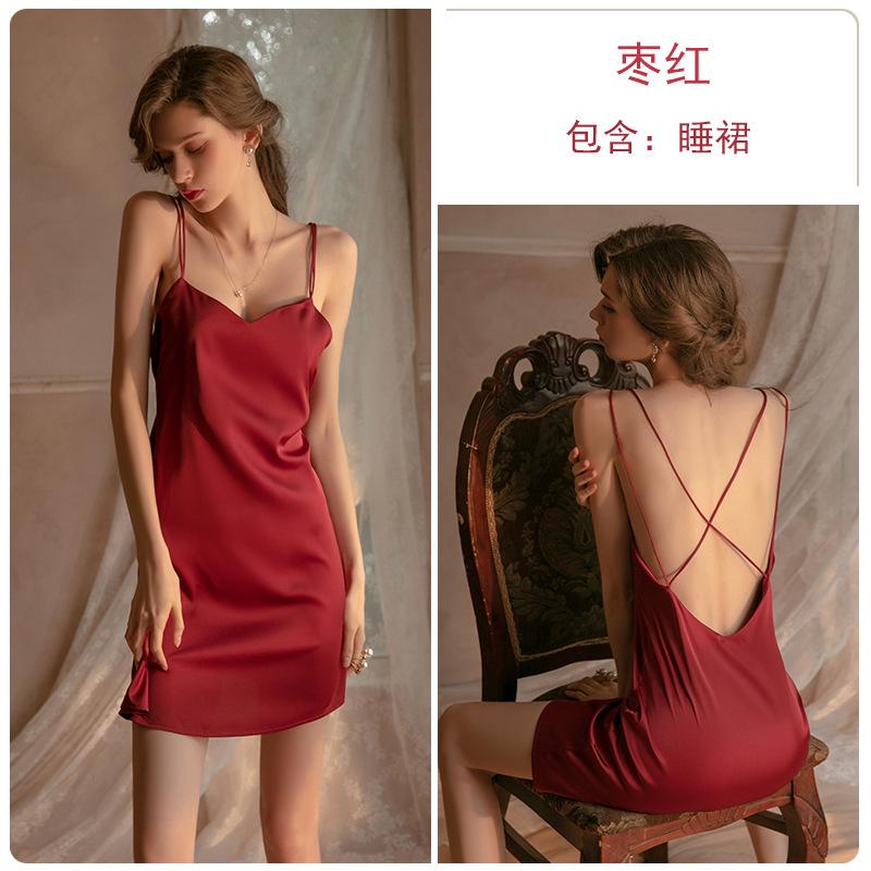Women's Silky Lightweight Backless Cami Sleep Dress for Fall Winter