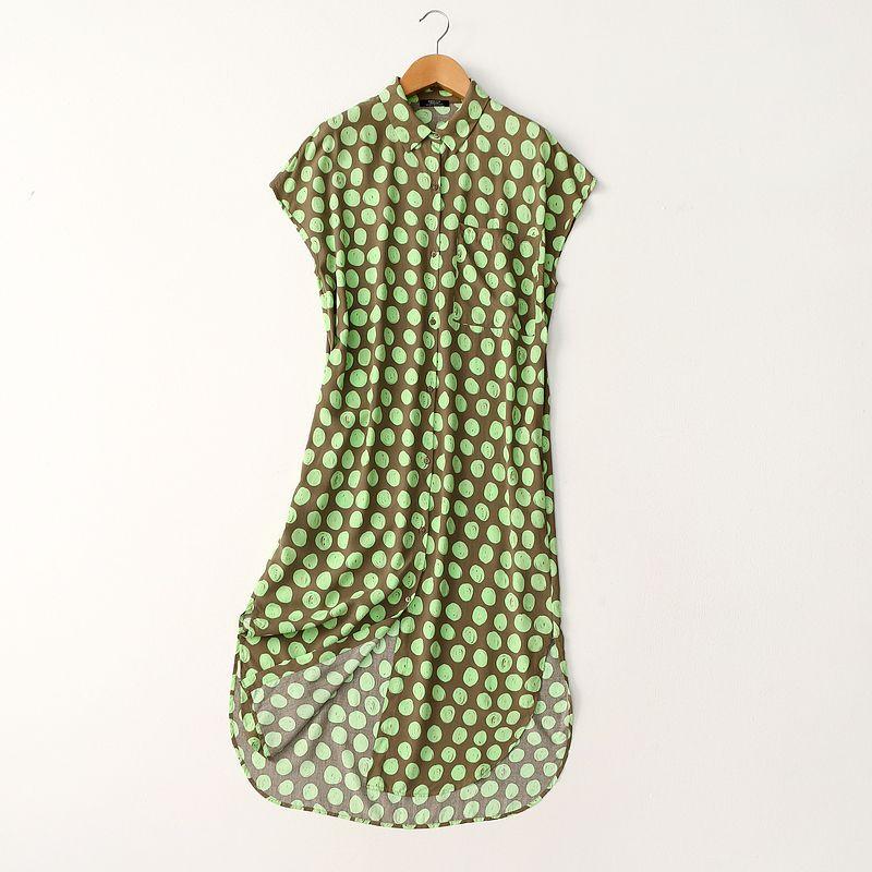 Foreign Trade Export High-Grade Print Cotton Silk Dress Summer Thin Short Sleeve Pocket Shirt Dress Waistcoat Long Dress