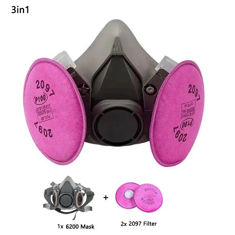 6200 Dust Gas Respirator Half Face Dust Mask With 2097 Filter For Painting Spraying Organic Vapor Welding Grinding Work Safety 3in1