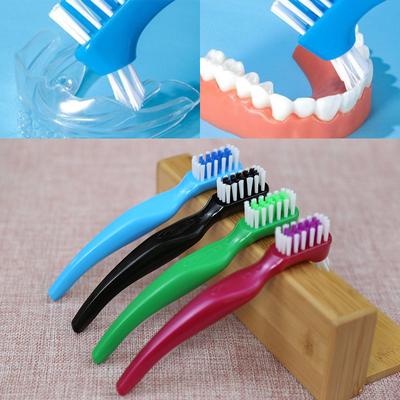 Spazzola per la pulizia delle protesi dentarie, doppia testa, detergente per gengive per uomini e donne, setole multistrato, spazzolino per denti finti, strumenti per la pulizia orale