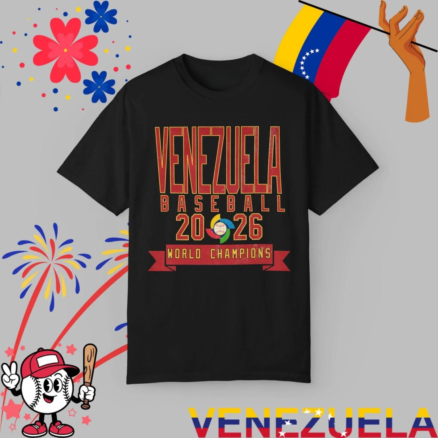 

Venezuela Baseball 2026 World Champions T-shirt Men and Women Summer Clothing Breathable Fashion Round Neck Short Sleeved Top S чёрный