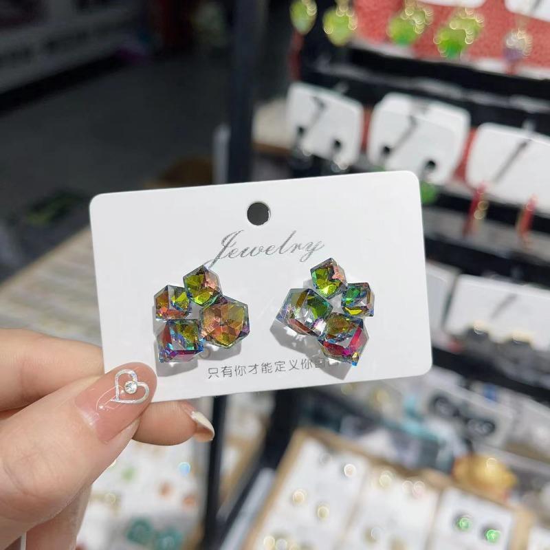 Bunte Strass-Ohrstecker für Frauen, trendig, Rot, Grün, Lila, rund, quadratisch, Statement-Ohrringe, Geometrie, Rosa, Schmuck, Geschenk