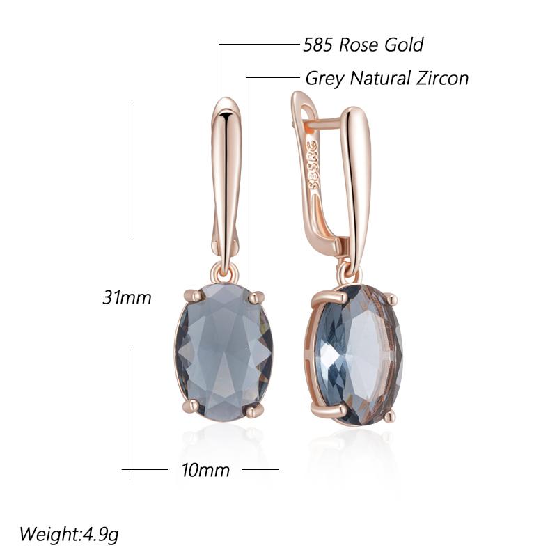 Oval Grey Crystal Long Dangle Earrings Women  Rose Gold Color With Natural Zircon High Quality Daily Fine Jewelry