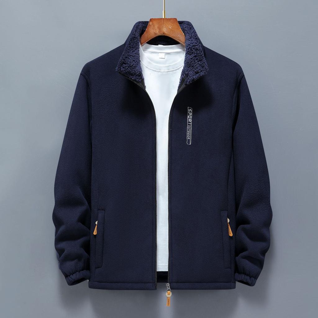 Autumn and Winter Fleece Fleece Jacket for Men with Fleece Cardigan Casual Outdoor Loose Stand Collar Thermal Jacket