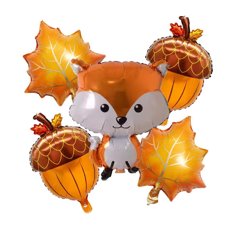 5pcs Maple Leaf Pine Cones Foil Balloons Autumn Squirrel Fox Animals Balloon Thanksgiving Supplies Brithday Party Decoration