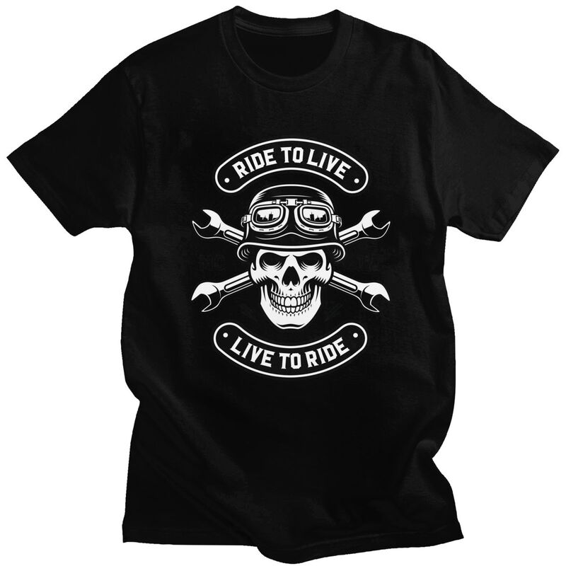 Custom Rockabilly Motorcycle Rider Rock Skull T Shirts Men 100 Cotton Tees Tshirt ShortSleeve Tshirt